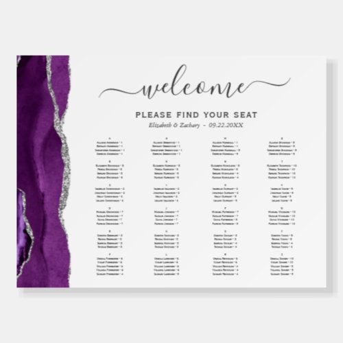 Purple Silver Agate Wedding Seating Chart Foam Board
