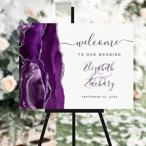 Purple Silver Agate Wedding Welcome Foam Board