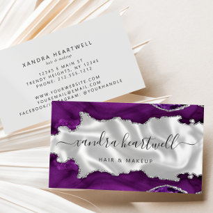 Purple Silver Agate White Luxury Business Card
