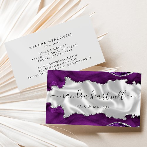 Purple Silver Agate White Luxury Business Card