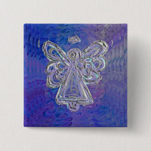 Purple Silver Angel Wings Button Pin