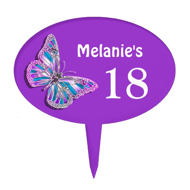 Purple silver aqua birthday girls cake topper (Front)