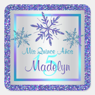 Purple Silver Aqua Glitter LOOK Snowflakes Sticker