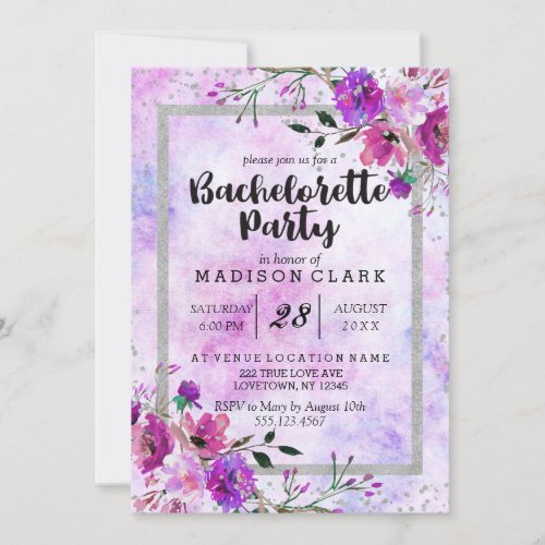 Purple  Silver Bachelorette Party Invitation
