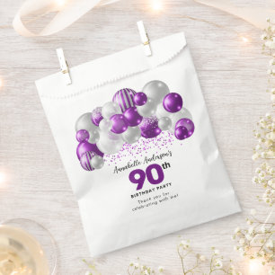 Purple Silver Balloon Glitter Favor 90th Birthday Bag