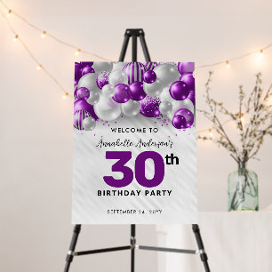 Purple Silver Balloon Glitter Welcome Birthday Foam Board
