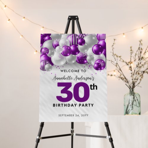 Purple Silver Balloon Glitter Welcome Birthday Foam Board