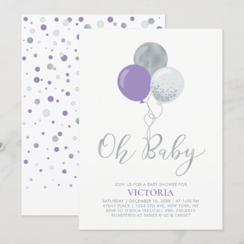 Purple & Silver Balloons Oh Baby Girl Baby Shower