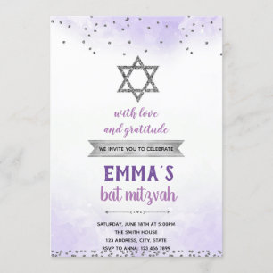 Purple silver bat mizvah invitation
