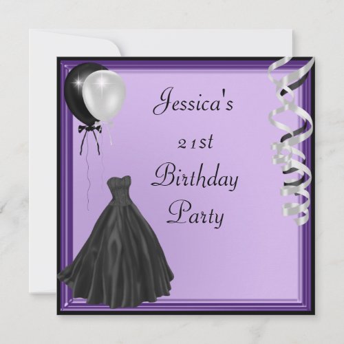 Purple Silver Black Balloons Formal 21st Birthday Personalized Announcement