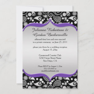 Purple Silver Black Paisley Post Wedding Invitation