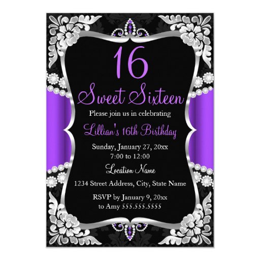 Purple Sweet 16 Invitations 4