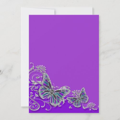 Purple silver blue butterfly wedding invitation