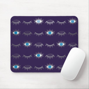 Purple & Silver Blue Evil Eye Lashes Nazar Mati Mouse Pad