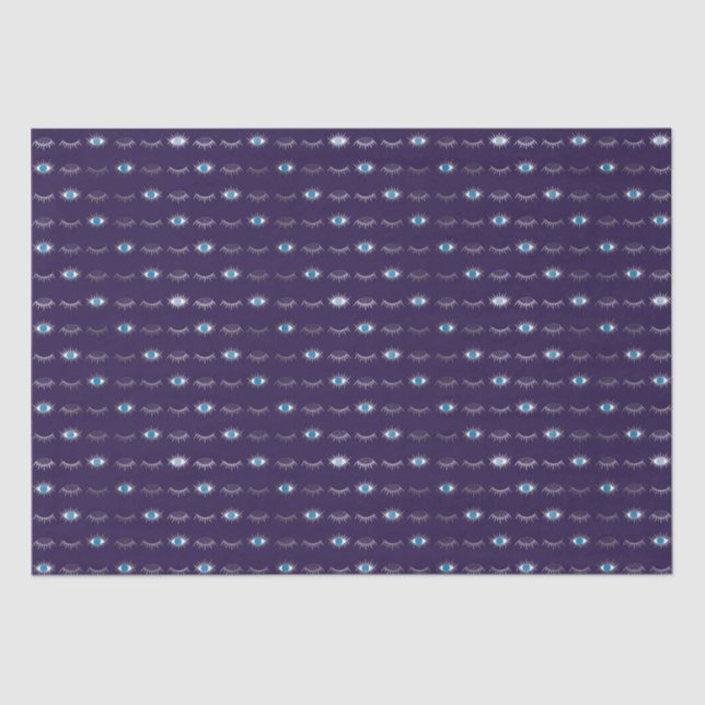 Purple & Silver Blue Evil Eye Lashes Nazar Mati  Tissue Paper (Front)