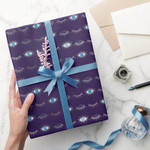 Purple & Silver Blue Evil Eye Lashes Nazar Mati Wrapping Paper