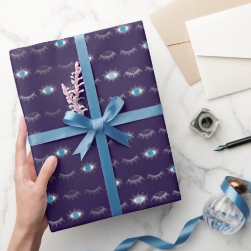 Purple  Silver Blue Evil Eye Lashes Nazar Mati  Wrapping Paper