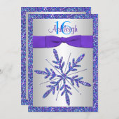 Purple, Silver, Blue Snowflake Birthday Invitation (Front/Back)