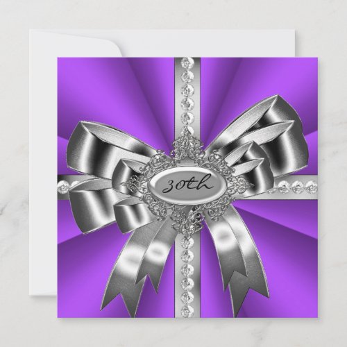 Purple Silver Bow 30th Black White Gems Invitation