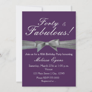 Purple & Silver Bow Party Event Invitation