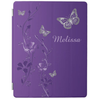 Purple Silver Butterflies, Floral iPad 2/3/4 Cover