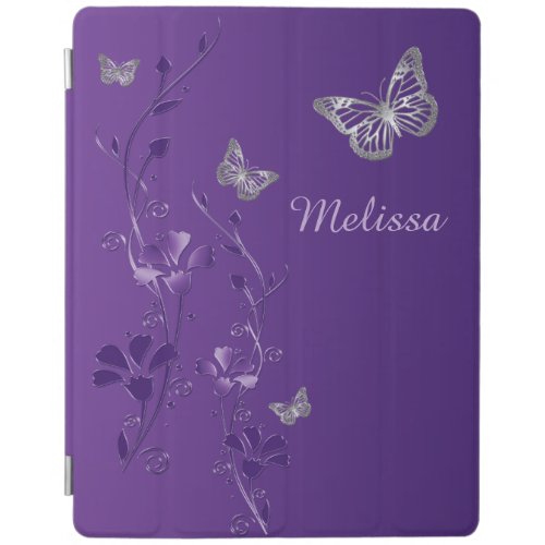 Purple Silver Butterflies Floral iPad 234 Cover