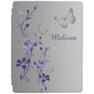 Purple Silver Butterflies, Floral iPad 2/3/4 Cover