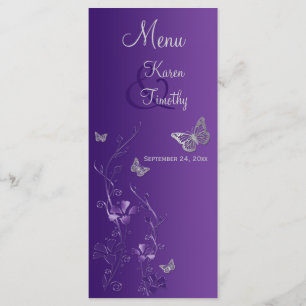 Purple Silver Butterfly Floral Menu Card