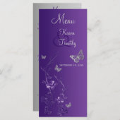 Purple Silver Butterfly Floral Menu Card (Front/Back)