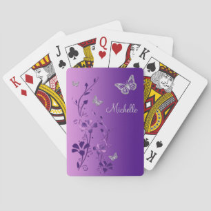 Purple, Silver Butterfly Floral Playing Cards