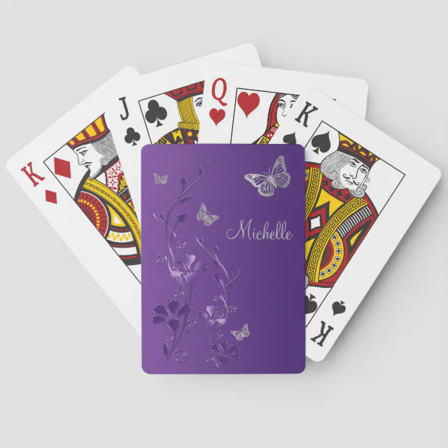 Purple Silver Butterfly Floral Playing Cards Zazzle