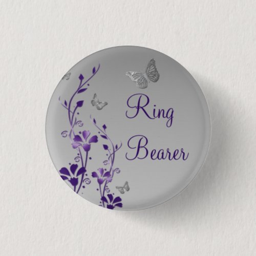 Purple Silver Butterfly Floral Ring Bearer Pin