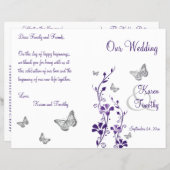 Purple Silver Butterfly Floral Wedding Program (Front/Back)