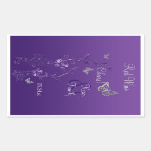 Purple, Silver Butterfly Floral Wine Label Sticker