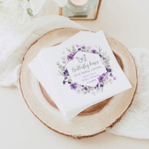 Purple silver Butterfly kisses baby shower Napkins