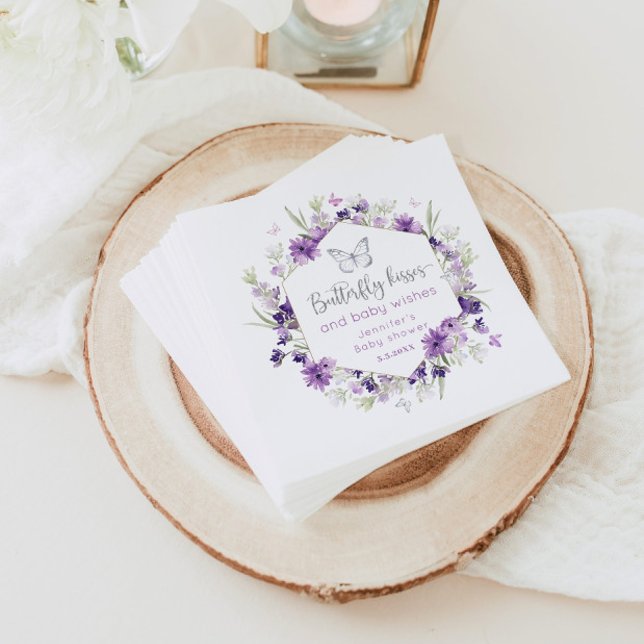 Purple silver Butterfly kisses baby shower Napkins (Creator Uploaded)