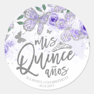 Purple Silver Butterfly Quinceanera Classic Round Sticker
