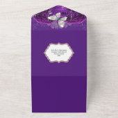 Purple silver butterfly sparkling gown birthday all in one invitation (Outside)