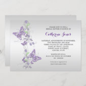 Purple silver butterfly swirl invitation (Front/Back)