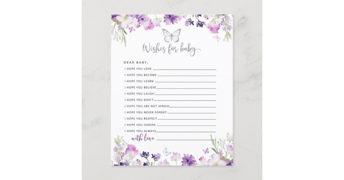 Purple silver butterfly wishes for baby | Zazzle