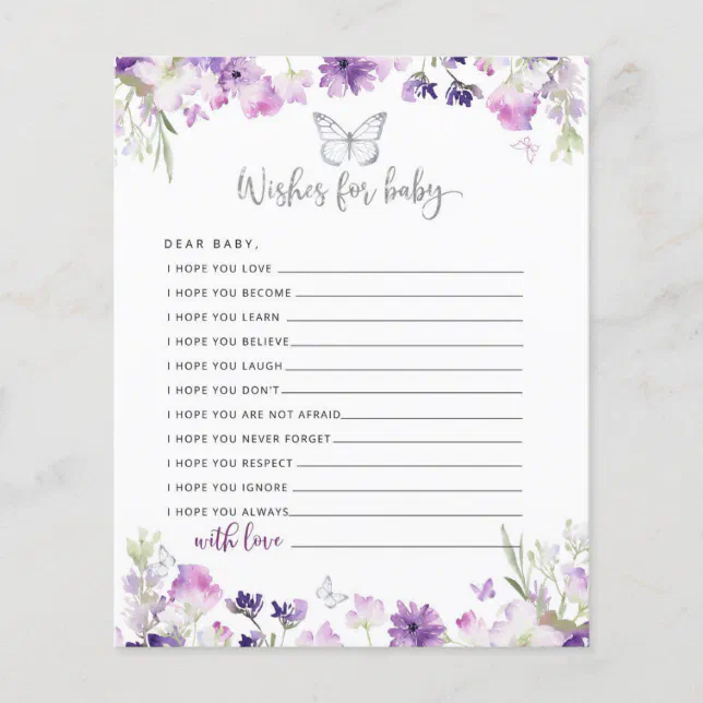 Purple silver butterfly wishes for baby | Zazzle