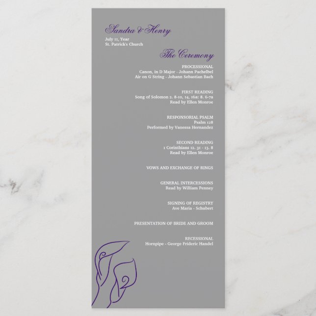 Purple & Silver Calla Lilies Wedding Program (Front)