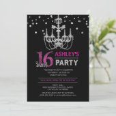 Purple Silver Chandelier SWEET SIXTEEN 16 Party Invitation (Standing Front)