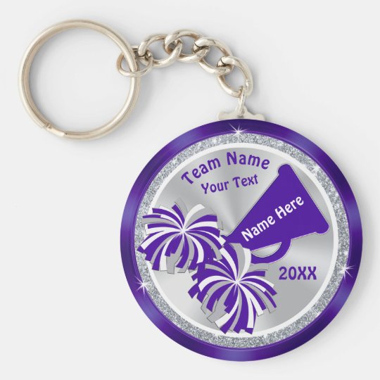 Purple Silver Personalized Cheer Bag Tags Keychain