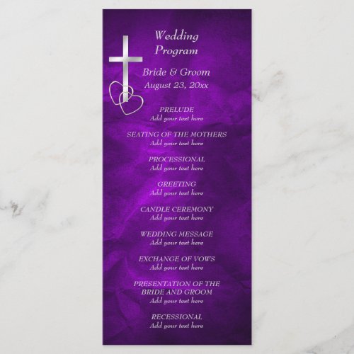 Purple Silver Christian Cross Wedding Program