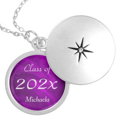 Purple Silver Class of Graduation Personalized Locket Necklace