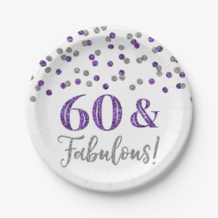 Purple Silver Confetti 60 and Fabulous Paper Plates