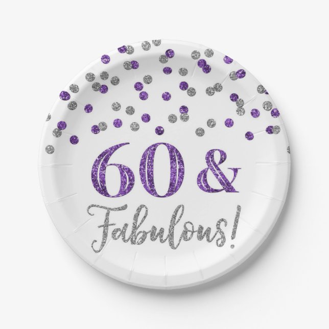 Purple Silver Confetti 60 and Fabulous Paper Plates (Front)