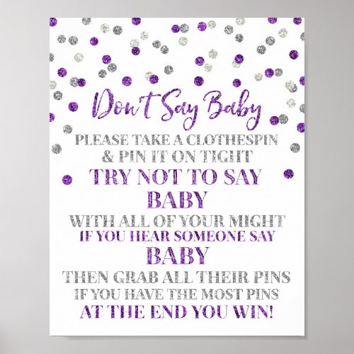 Purple Silver Confetti Dont Say Baby Game Sign