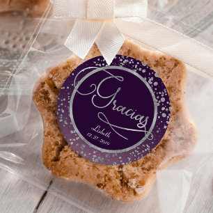 Purple Silver Confetti Gracias Glam Gift Thank You Classic Round Sticker
